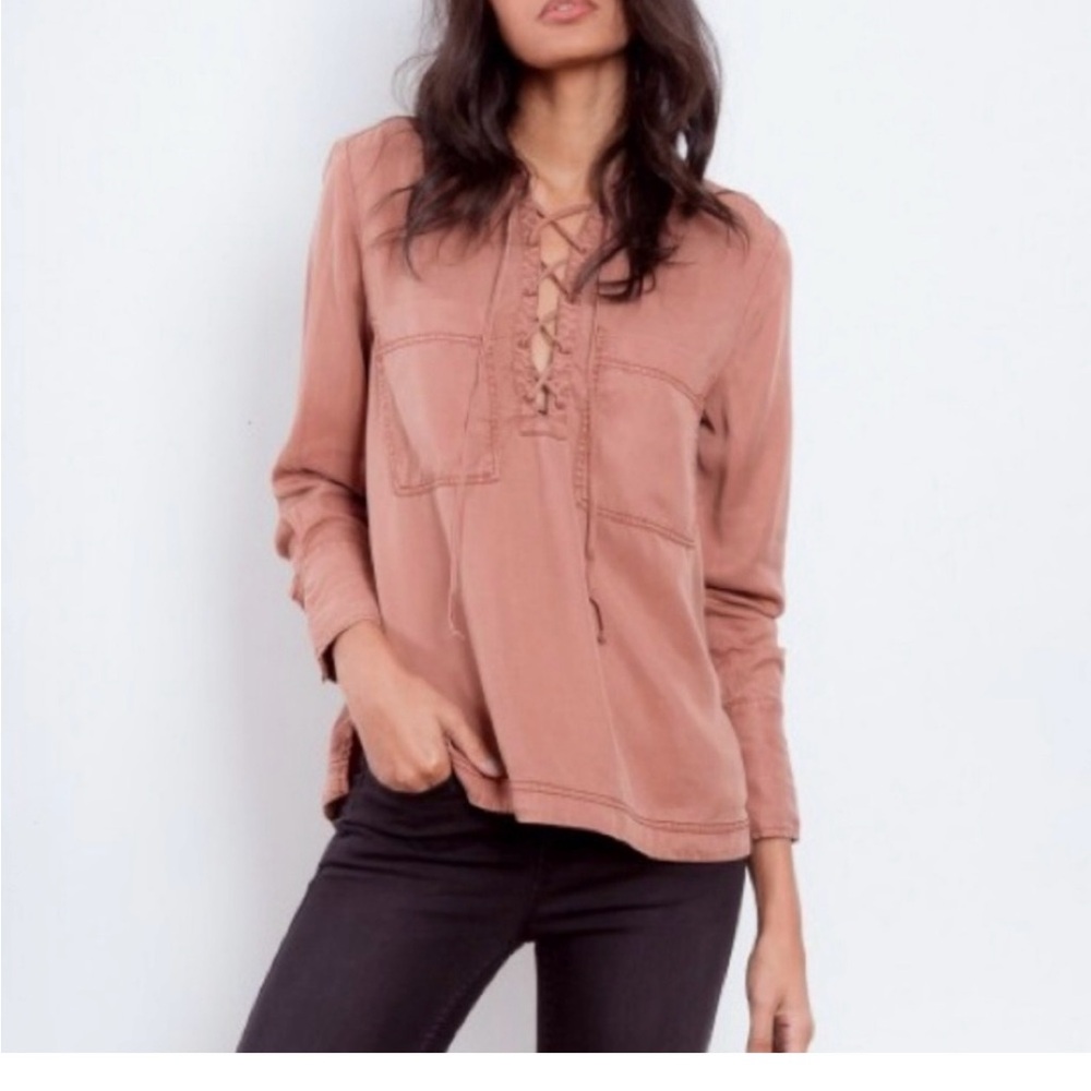 Free People Under Your Spell Lace Up Long Sleeve Top Shirt Size Medium